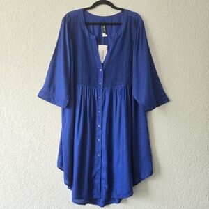 Swimsuits for all 28 Blue Mesh Top Swim Coverup Dress